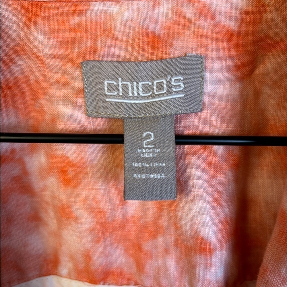 Chico’s 100% Linen Open Blazer Jacket 3/4 Sleeves Ruched Size XL - Picture 3 of 4